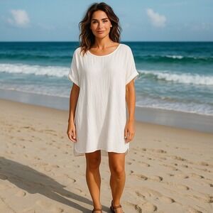 Milio‎ Milano SZ XL white short sleeve Italian linen mini dress